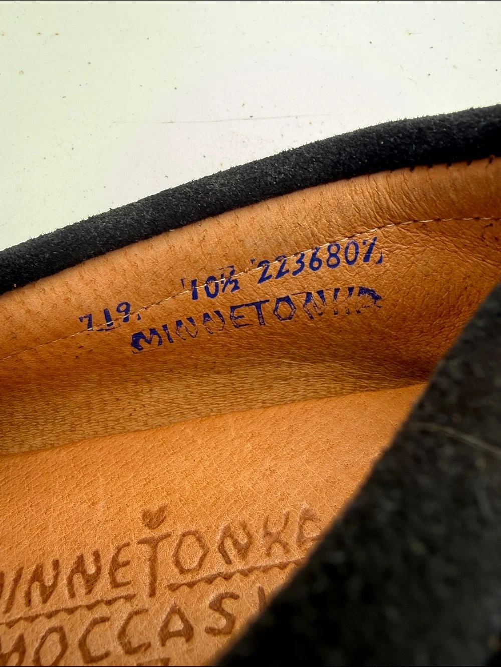 Minnetonka Black Suede Moccasin Loafers with Lace Tie
